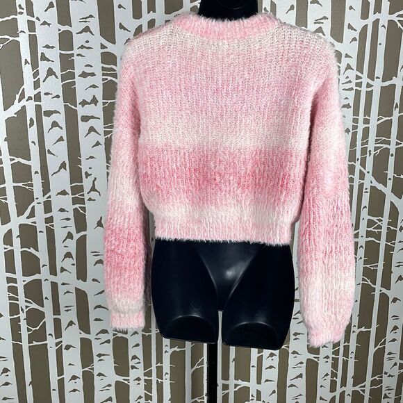Wild Fable Hot Pink Ombre Cropped Balloon Sleeve Eyelash Knit Sweater sz XS - Picture 2 of 6